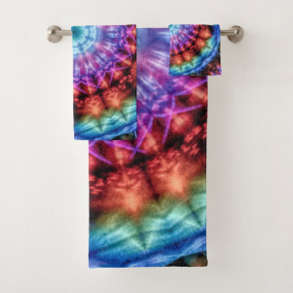 Vibrant Tie Dye Kaleidoscope Rainbow Mandala Bath Towel Set