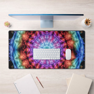 Vibrant Tie Dye Kaleidoscope Rainbow Mandala Desk Mat