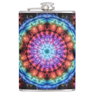Vibrant Tie Dye Kaleidoscope Rainbow Mandala Hip Flask