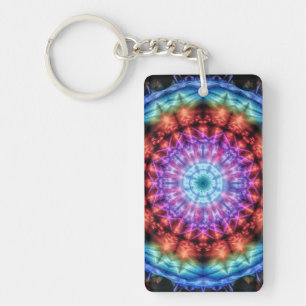 Vibrant Tie Dye Kaleidoscope Rainbow Mandala Key Ring