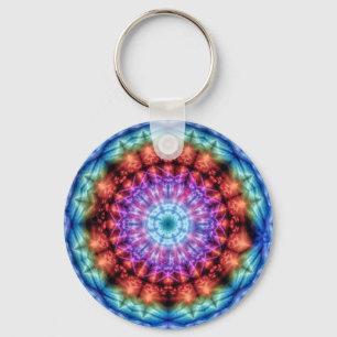 Vibrant Tie Dye Kaleidoscope Rainbow Mandala Key Ring