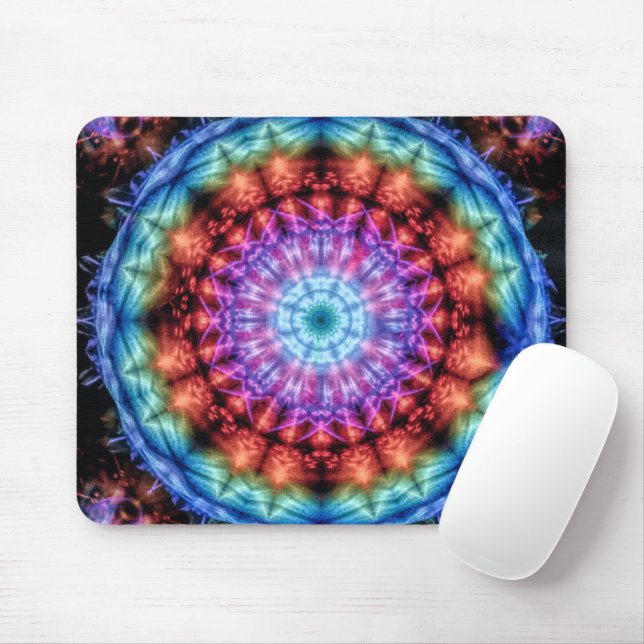 Vibrant Tie Dye Kaleidoscope Rainbow Mandala Mouse Pad (With Mouse)