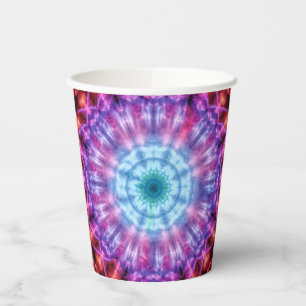 Vibrant Tie Dye Kaleidoscope Rainbow Mandala Paper Cups