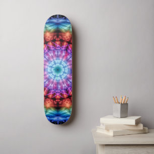 Vibrant Tie Dye Kaleidoscope Rainbow Mandala Skateboard