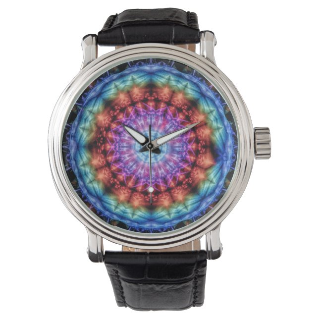 Vibrant Tie Dye Kaleidoscope Rainbow Mandala Watch (Front)