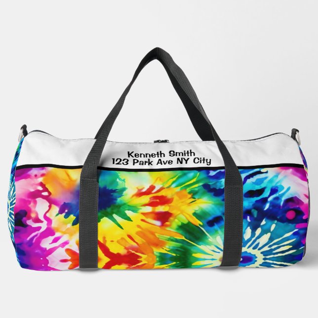 Vibrant Tie Dye Sport Kit Monogram Personalised Duffle Bag (Front)