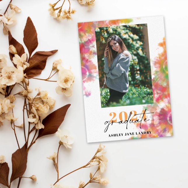  Vibrant Tie-Dye Watercolor Graduation Photo Invitation (Creator Uploaded)