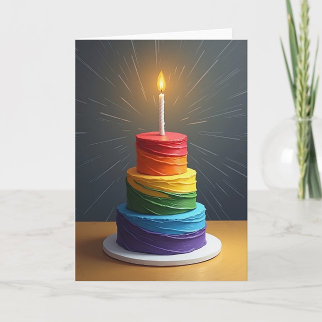 Vibrant Tiered Cake Birthday Card (Front)