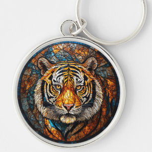 Vibrant Tiger Elegant Stained Glass Mosaic Key Ring