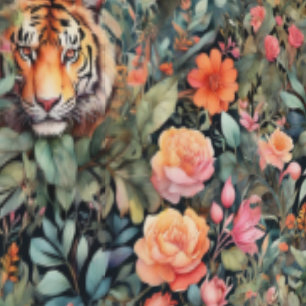 Vibrant tigers, flowers and foliage  wallpaper