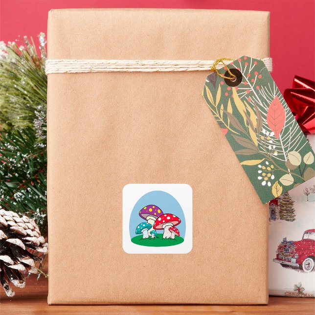 Vibrant Toadstool Mushroom Garden Square Sticker (Creator Uploaded)