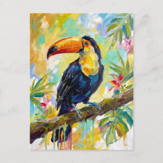 Vibrant Toucan Bird: Tropical Wildlife Painting Postcard