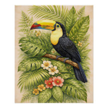 Vibrant Toucan Jungle Botanical Exotic Floral