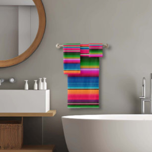Vibrant Traditional Mexican Serape Blanket Stripes Bath Towel Set