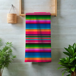 Vibrant Traditional Mexican Serape Blanket Stripes Bath Towel Set