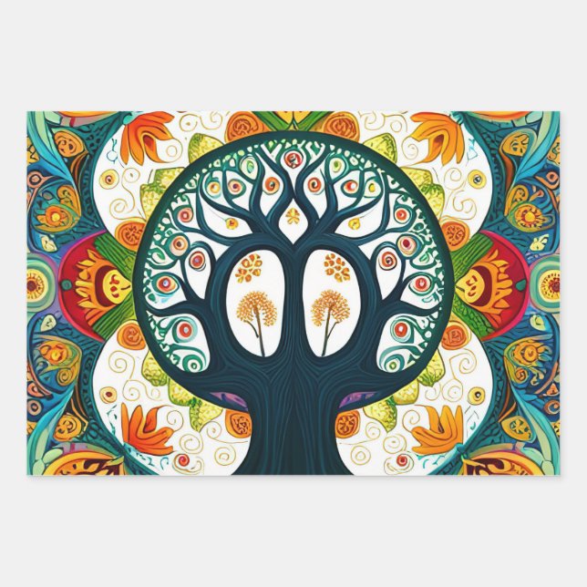 Vibrant Tree of Life Collection Wrapping Paper Sheet (Front)