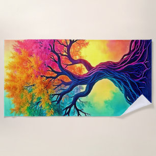 Vibrant Tree of Life: Roots of Hope Design Beach Towel