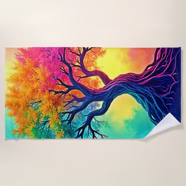 Vibrant Tree of Life: Roots of Hope Design  Beach Towel (Front)