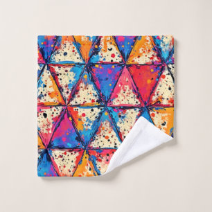 Vibrant Triangle Splatter Art Bath Towel Set