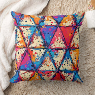 Vibrant Triangle Splatter Art Cushion