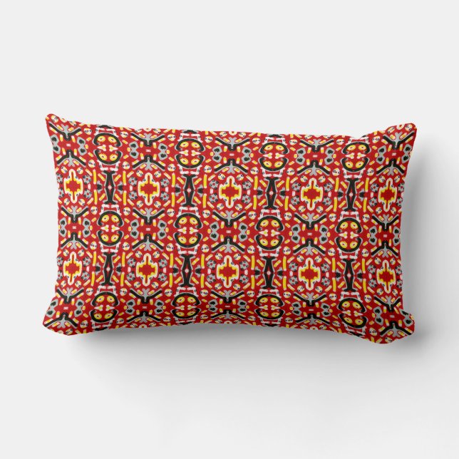 Vibrant Tribal Fusion Geometric Symmetry Pattern Lumbar Cushion (Back)