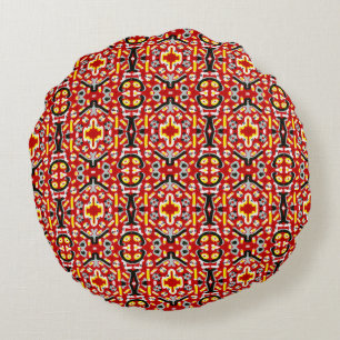 Vibrant Tribal Fusion Geometric Symmetry Pattern Round Cushion