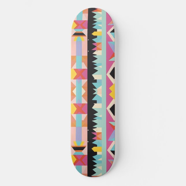 Vibrant Tribal-Inspired Design Pattern mix Skateboard (Front)