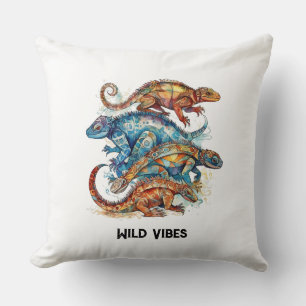 Vibrant Tribal Lizard Totem, custom Cushion