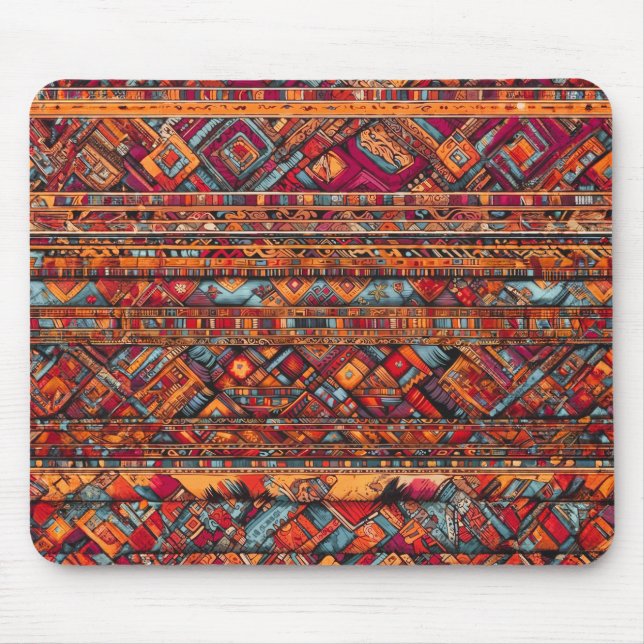  “Vibrant Tribal Tapestry Patterns” Mouse Pad (Front)