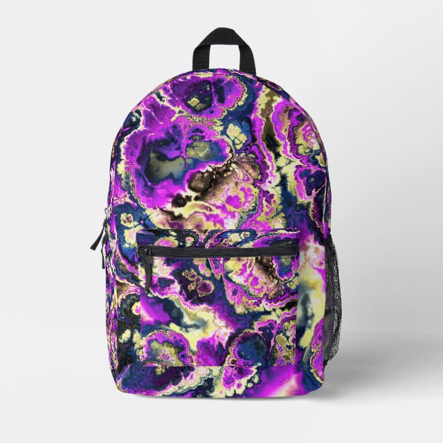 Vibrant Trippy Boho Hippie Fractal Marble Art Printed Backpack (Front)