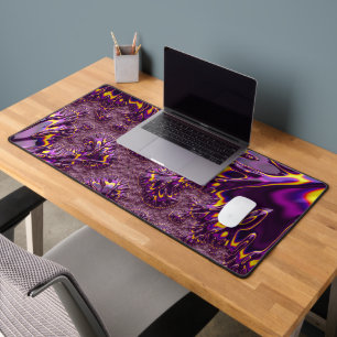 Vibrant Trippy Purple Yellow Groovy Fractal Art Desk Mat