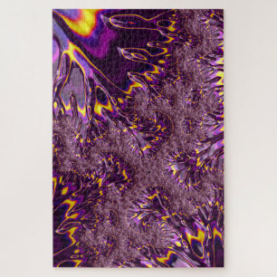 Vibrant Trippy Purple Yellow Groovy Fractal Art Jigsaw Puzzle