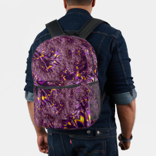 Vibrant Trippy Purple Yellow Groovy Fractal Art Printed Backpack