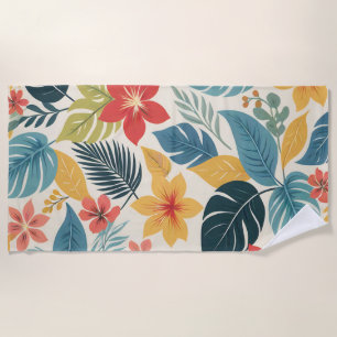 Vibrant Tropical Abstract Modern Green Blue Pink Beach Towel