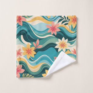 Vibrant Tropical Abstract Modern Green Blue Pink Wash Cloth