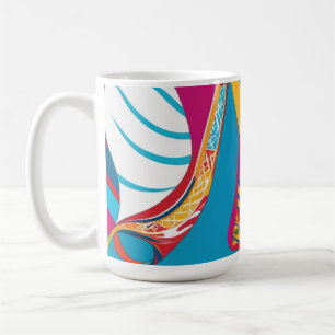 Vibrant Tropical Batik Fusion Abstract Leaves Coffee Mug