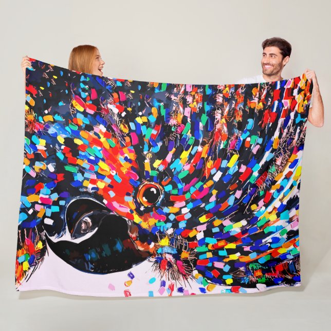 Vibrant Tropical Bird Wall Art in Expressionist Fleece Blanket (In Situ)