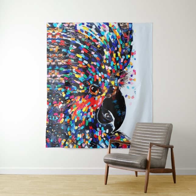 Vibrant Tropical Bird Wall Art in Expressionist Tapestry (In Situ)