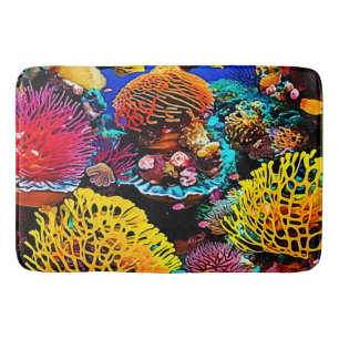 Vibrant Tropical Coral Garden Design Bath Mat