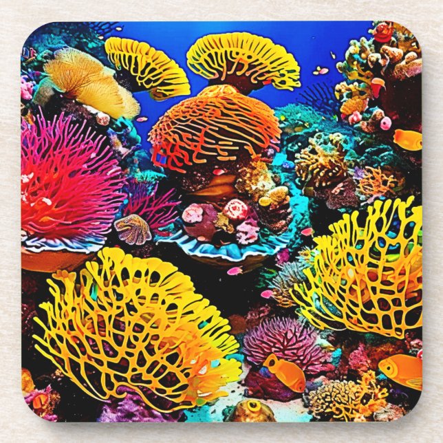 Vibrant Tropical Coral Garden Design Coaster (Front)
