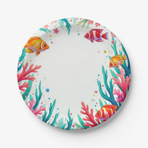 Vibrant Tropical Fish Coral Ocean   Colourful Ocea Paper Plate