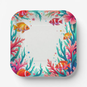 Vibrant Tropical Fish Coral Ocean   Colourful Ocea Paper Plate