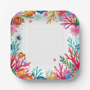 Vibrant Tropical Fish Coral Ocean Colourful Ocea Paper Plate