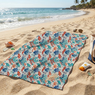 Vibrant Tropical Fish Coral Pattern Beach Towel