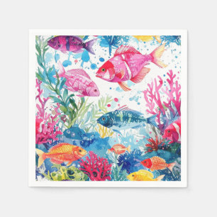 Vibrant Tropical Fish Watercolor Sea Life Pattern Napkin