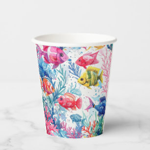 Vibrant Tropical Fish Watercolor Sea Life Pattern Paper Cups