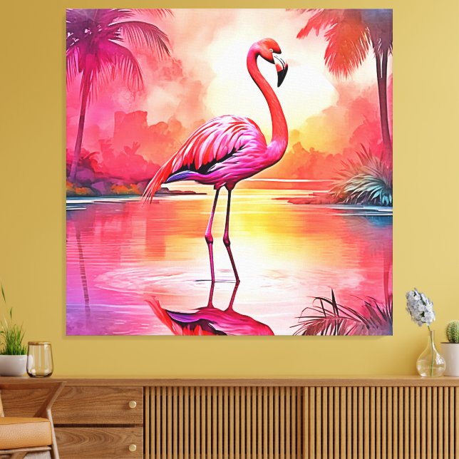 Vibrant Tropical Flamingo Glow Design Canvas Print (Insitu(LivingRoom))