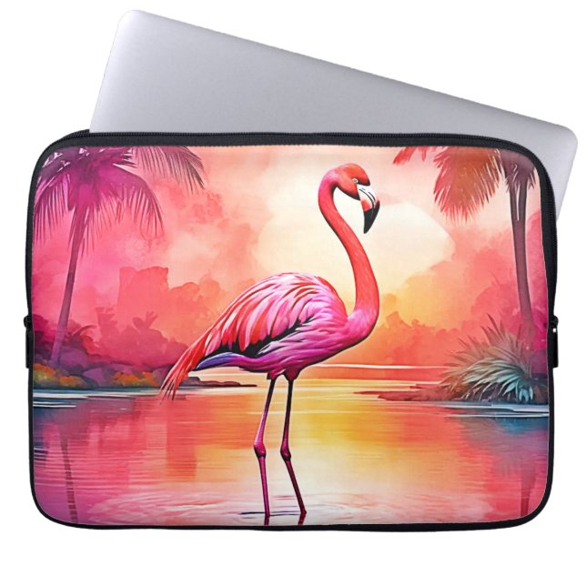Vibrant Tropical Flamingo Glow Design Laptop Sleeve (Front)