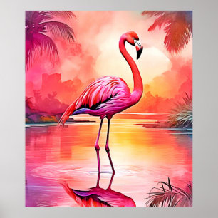 Vibrant Tropical Flamingo Glow Design Poster