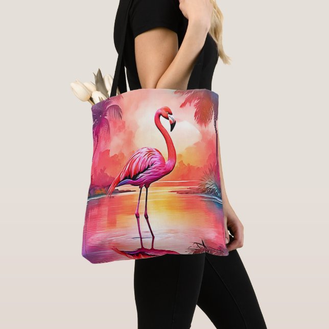 Vibrant Tropical Flamingo Glow Design Tote Bag (Close Up)